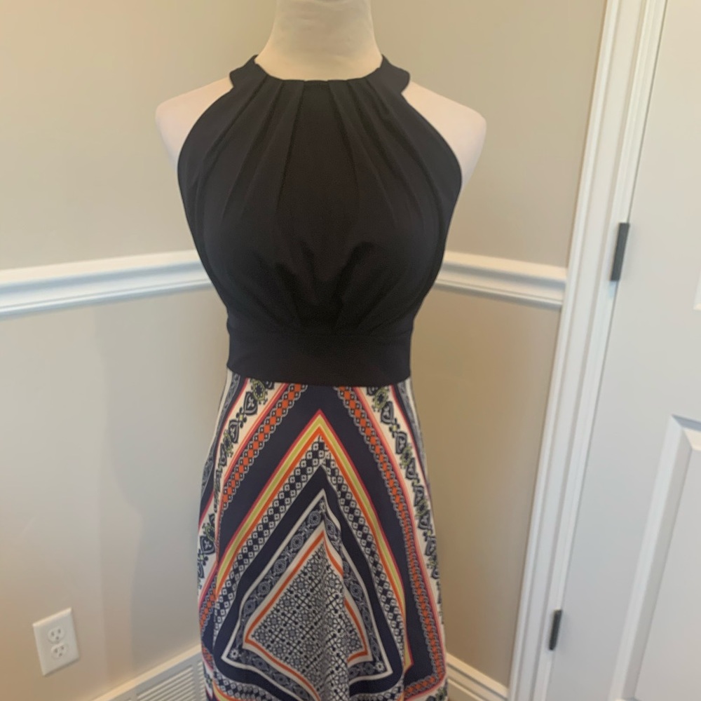 Navy Blue Geometric Maxi Dress